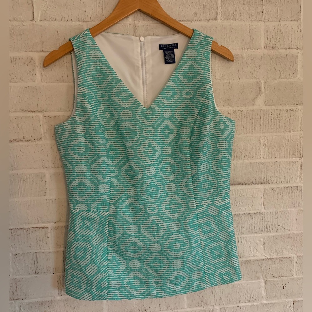 Doncaster Teal and White Peplum Top Size 4